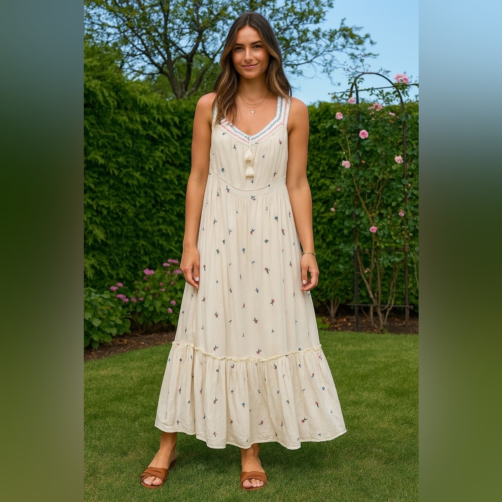 Old Navy Cream Maxi Dress with Tiny Floral Print